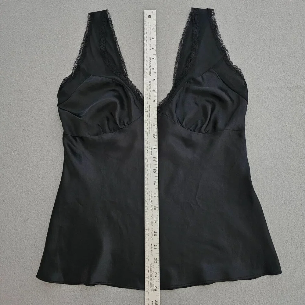 California Dynasty Black Satin‎ Lace Camisole Babydoll Top Size M Whimsigoth 90s